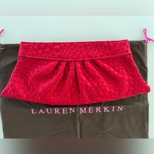 Lauren Merkin - Red Woven Satin
Basketweave Texture Pleated Clutch Made in
NYC